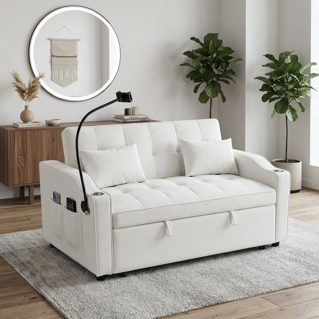 Dune Velvet 3-in-1 Sofa Bed in beige velvet - view 4